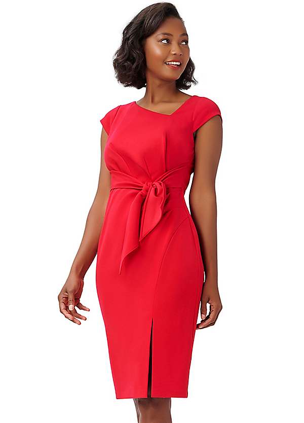 Adrianna papell knit crepe tie waist midi length sales sheath dress