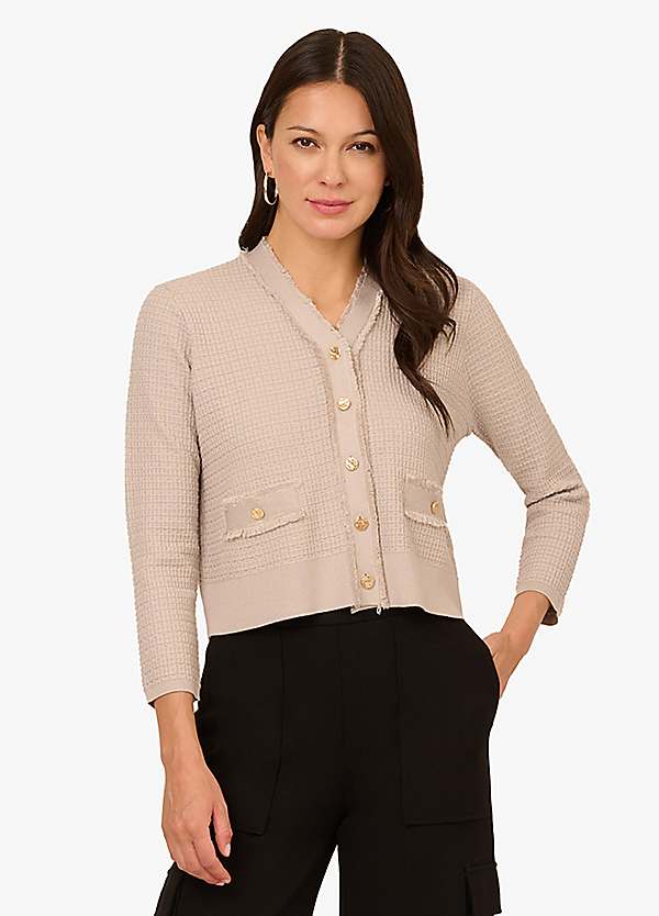 Adrianna Papell Knit Frayed Waffle Crop Cardigan Kaleidoscope