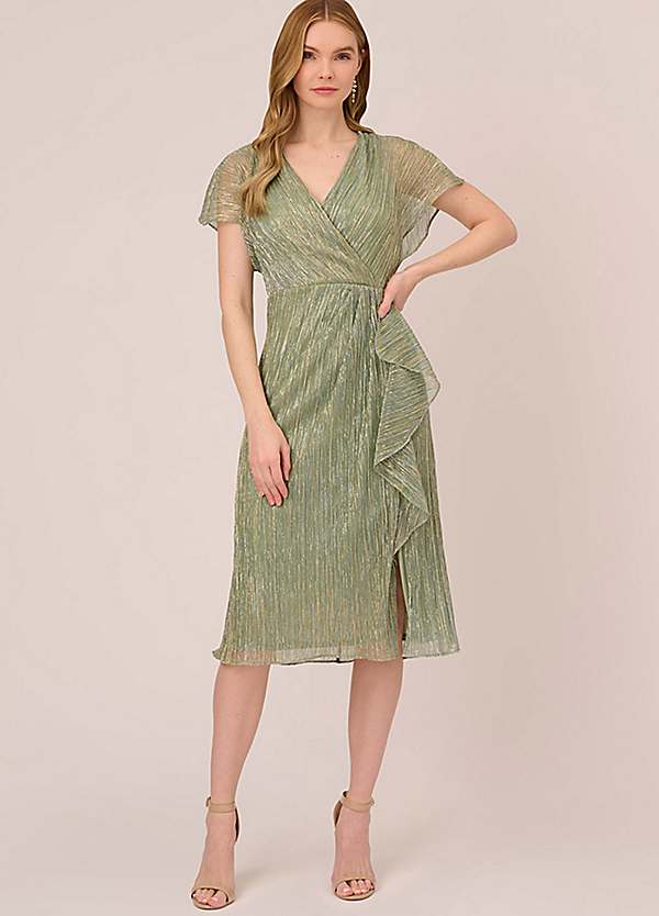 Adrianna Papell Metallic Crinkle Midi Dress