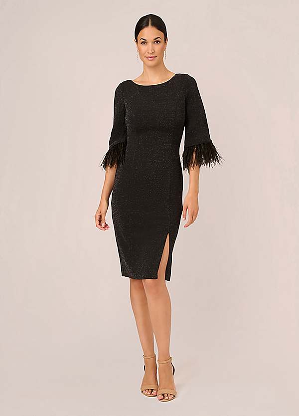 Adrianna Papell Metallic Knit Feather Dress