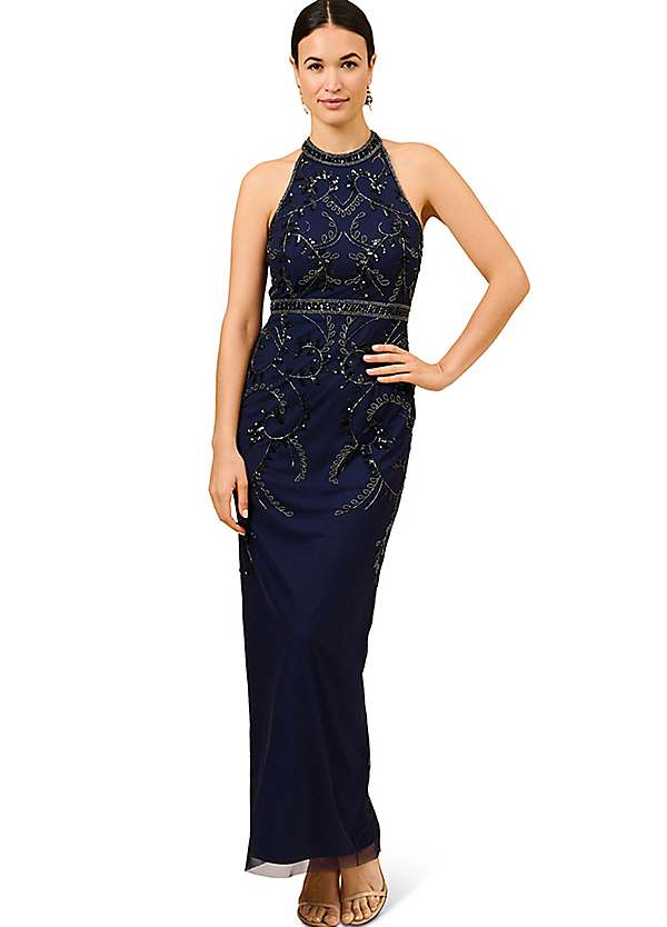 Adrianna Papell Papell Studio Beaded Halter Gown Kaleidoscope