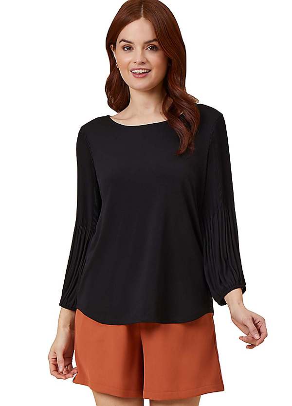 Adrianna Papell Pleated Woven Sleeve Knit Top