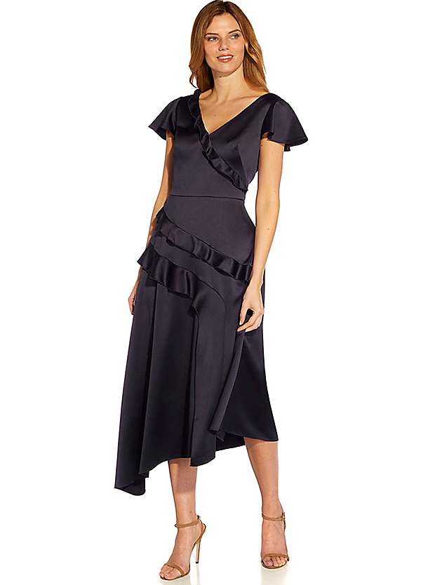 Adrianna Papell Plus Asymmetrical Satin Crepe Midi Fit and Flare