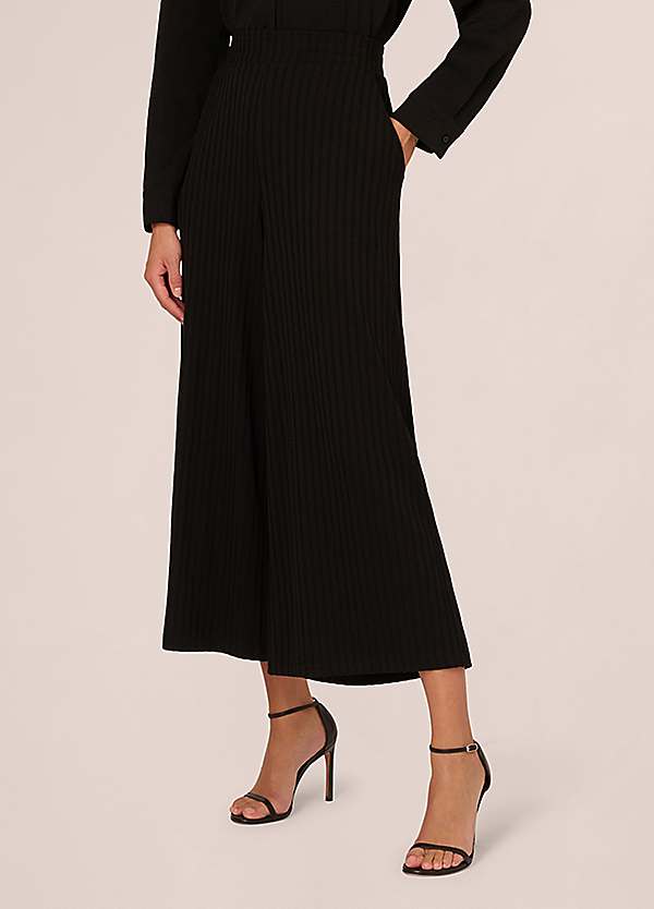 Adrianna Papell Ribbed Pull On Wide Leg Knit Trousers with Waistband