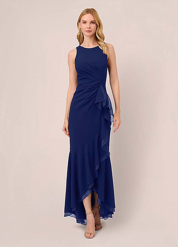 【海外限定】AdriannaPapell ドレス☆Ruffle Crepe Evening Gown Adrianna Papell Women's Ruffle Flounce Crepe Gown, Midnight