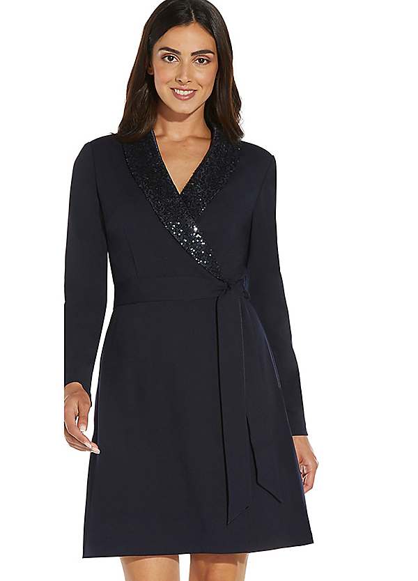 Adrianna Papell Sequin Collar Tuxedo Dress