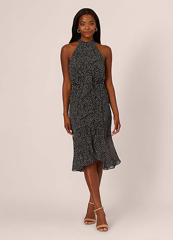 Adrianna Papell Shirred Dot Chiffon Midi Dress Kaleidoscope