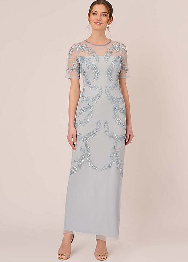 Adrianna Papell Studio Beaded Elbow Sleeve Gown