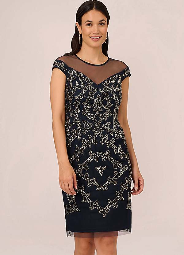 Adrianna Papell Studio Beaded Illusion Yoke Dress