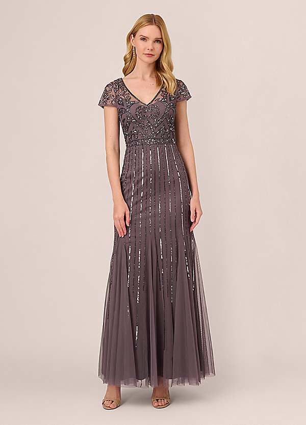 Adrianna papell long beaded gown best sale