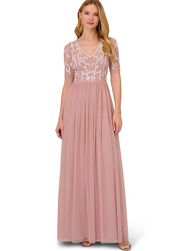 Adrianna Papell Studio Beaded Mesh Covered Gown