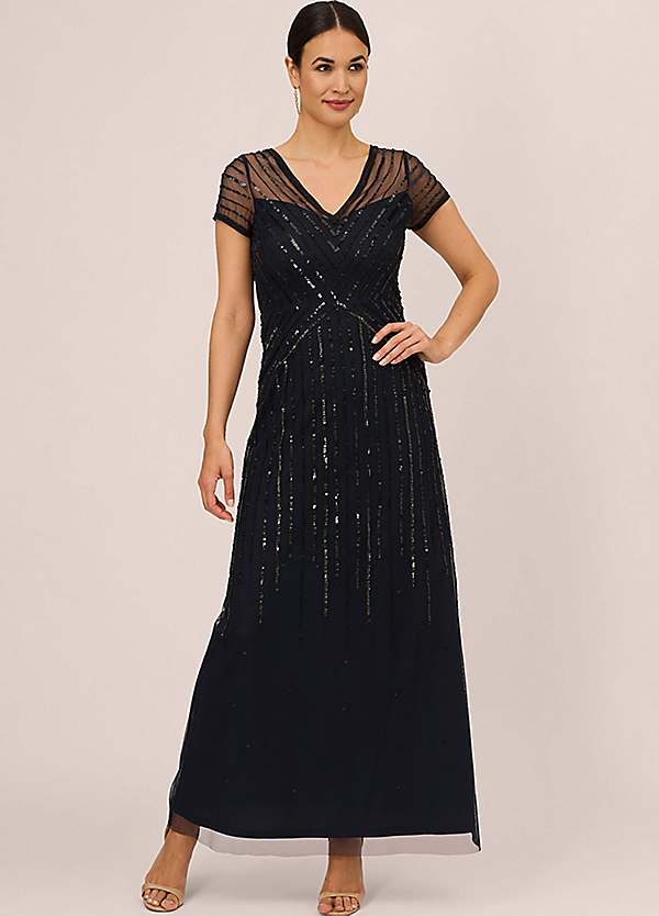 Adrianna Papell Studio Beaded V Neck Gown