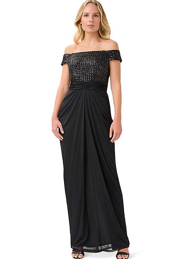 Adrianna Papell Studio Sequin Off The Shoulder Gown