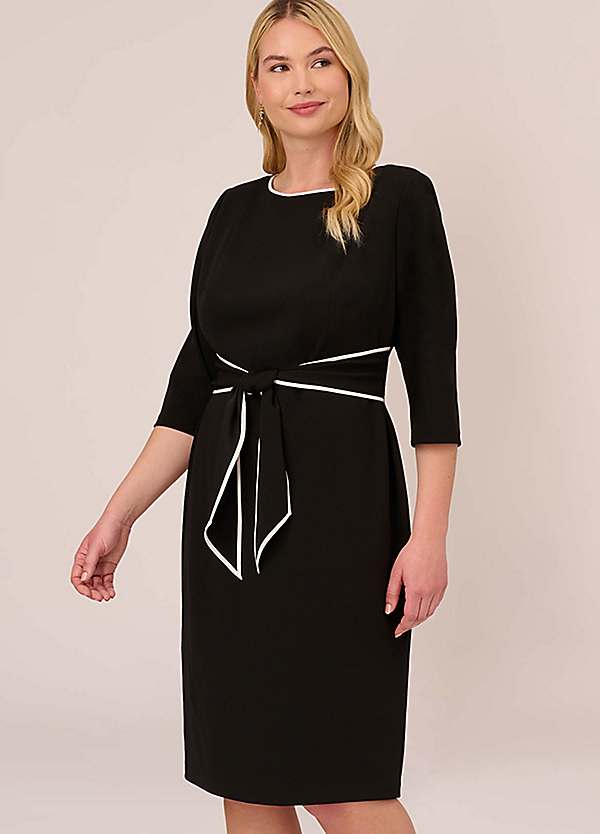 Adrianna Papell Tipped Crepe Tie Dress