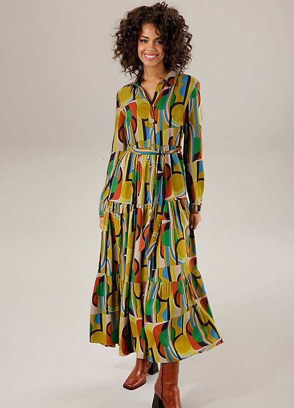 Multicolor long shop sleeve maxi dress