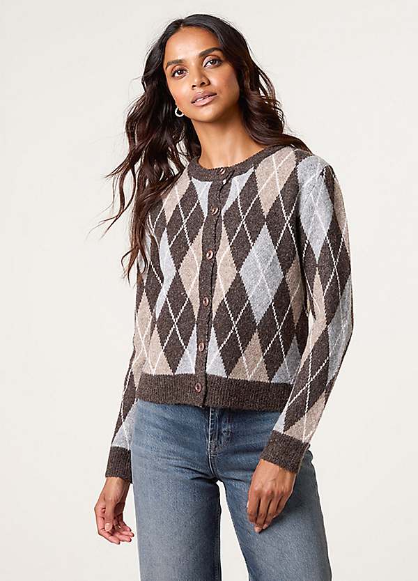 Blue Vanilla Argyle Knitted Button Front Cardigan Kaleidoscope