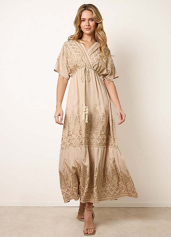 Blue Vanilla Metallic Embroidered Maxi Dress | Kaleidoscope