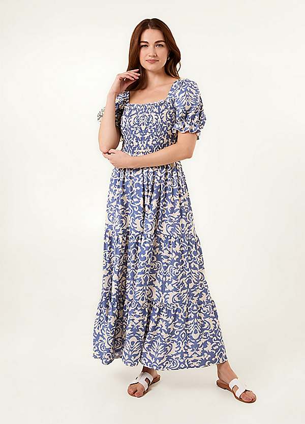 blue vanilla dresses Puff Sleeve Square Neck Maxi Dress Formal_Matching CUTE TULLE SHORT A Classic Tank Dress (Size):XL