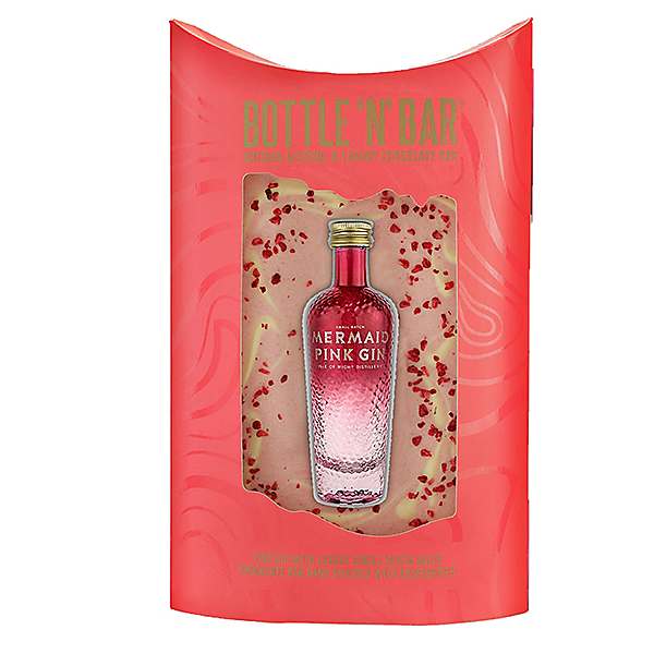 Bottle 'n' Bar Mermaid Pink Gin White Chocolate Food Gift Set