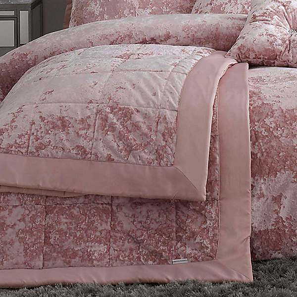 Catherine Lansfield Crushed Velvet Bedspread Blush 220 x 220 cm 