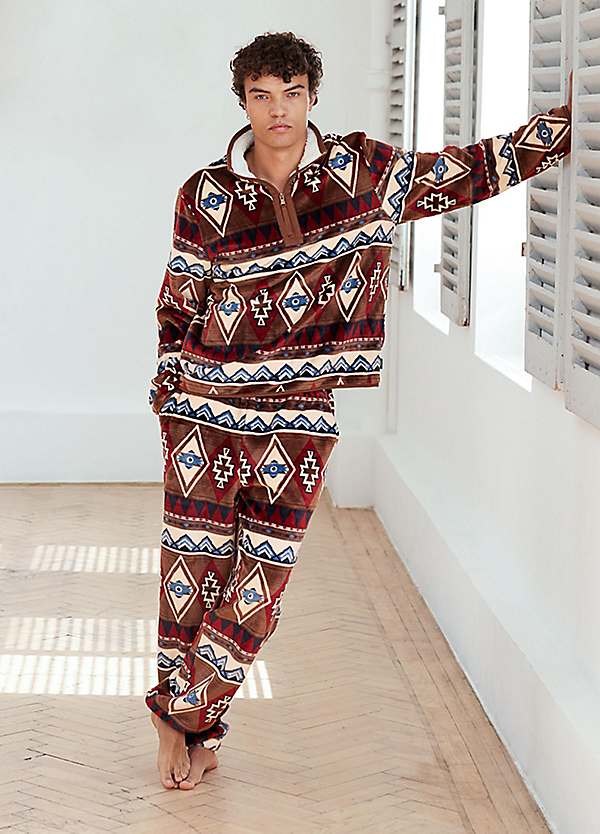 Chelsea Peers Aztec Fair Isle Quarter Zip Fleece Lounge Set