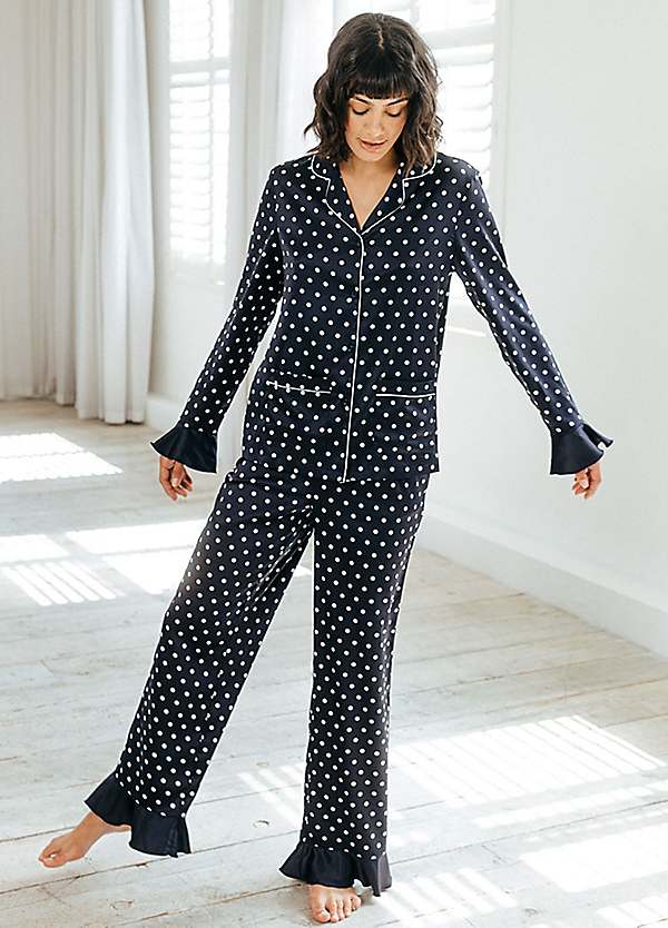 Chelsea Peers NYC Polka Dot Pyjama Set with Double Ruffle Hem Cuff