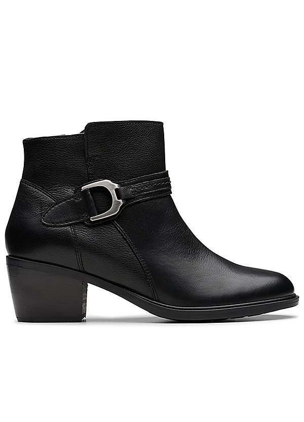 Clarks Black Leather Neva Buckle Wide Fit Boots