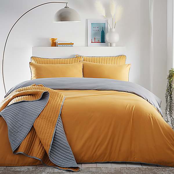 Colour Block Ochre And Grey Reversible, Grey And Gold Super King Bedding