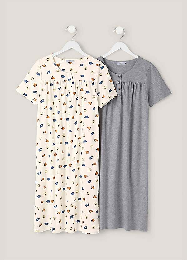 Cotton Traders Pack Short Sleeve Button Front Nightdress