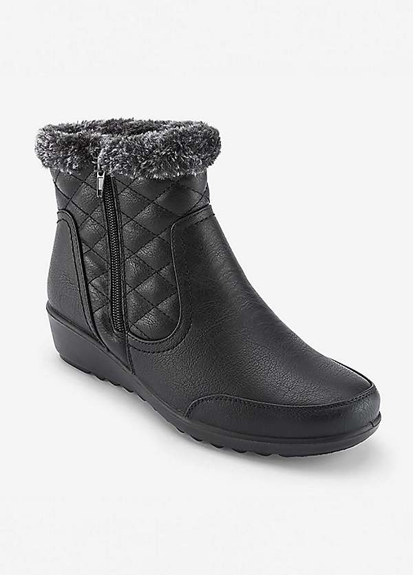 Cotton Traders Black Flexisole Fleece Collar Ankle Boots