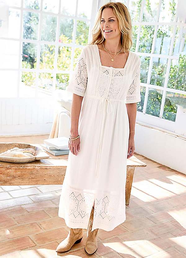 embroidery cotton dress ♡ thevirgins Cotton Traders Broderie Maxi Dress | Kaleidoscope