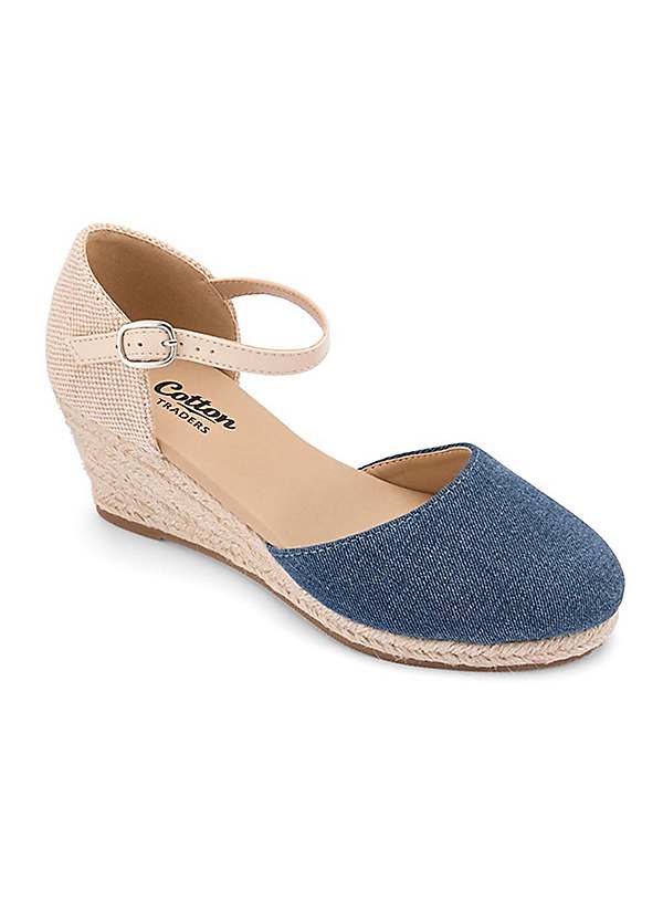 Cotton Traders Denim Blue Espadrille Wedge Sandals Kaleidoscope