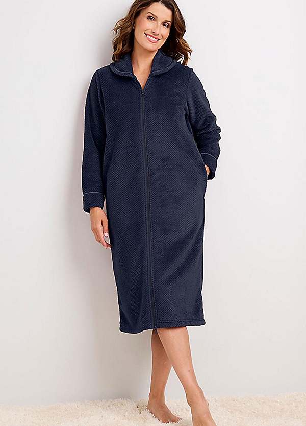 Fleece Women's Zipper Terry Cloth Robe Towelling Dressing