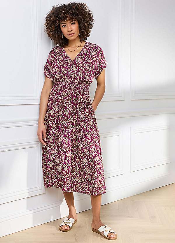新品 crinkle linen cotton camidress Cotton Traders Printed Crinkle Midi Dress | Kaleidoscope