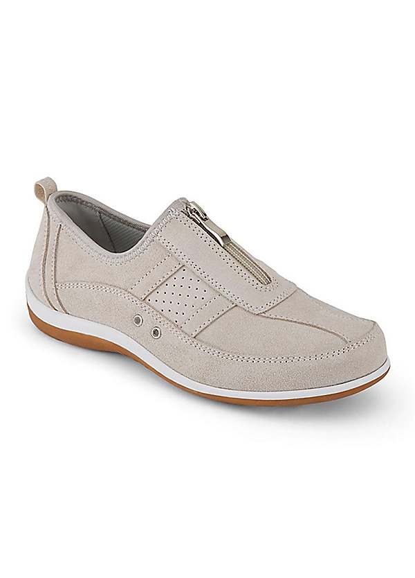 Cotton Traders Suede Champagne Front Zip Leisure Flex Trainers