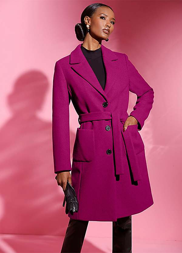 【美品】Herlipto Odette Wool-Blend Coat ピンク Creation L Magenta Wool Blend Coat | Kaleidoscope