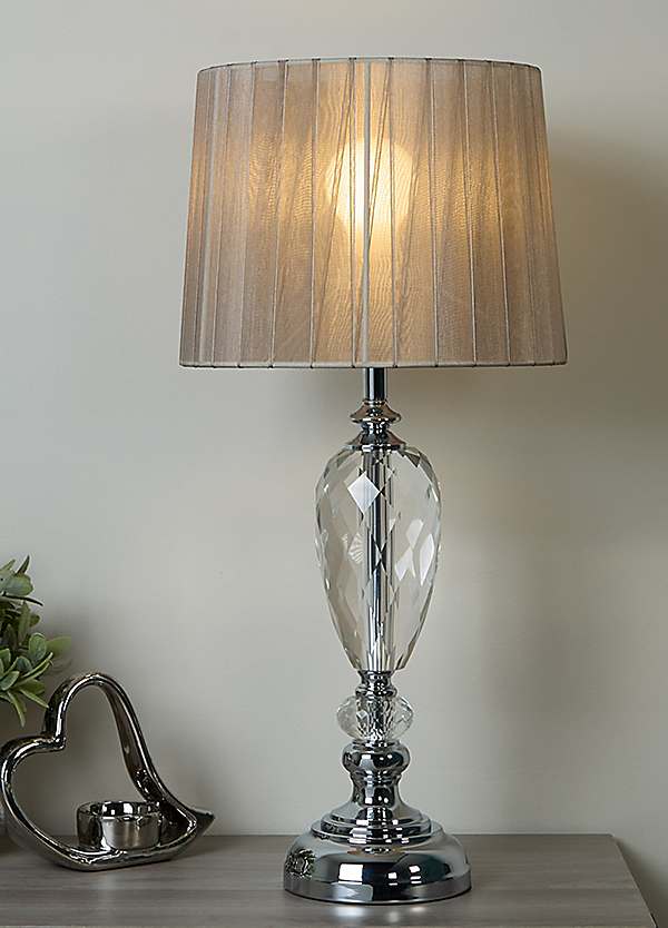 Crystal Glass Chrome Table Lamp with Voile Wrap Shade