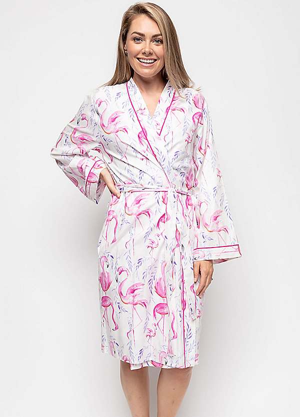 Cyberjammies Fifi Flamingo Print Short Dressing Gown | Kaleidoscope