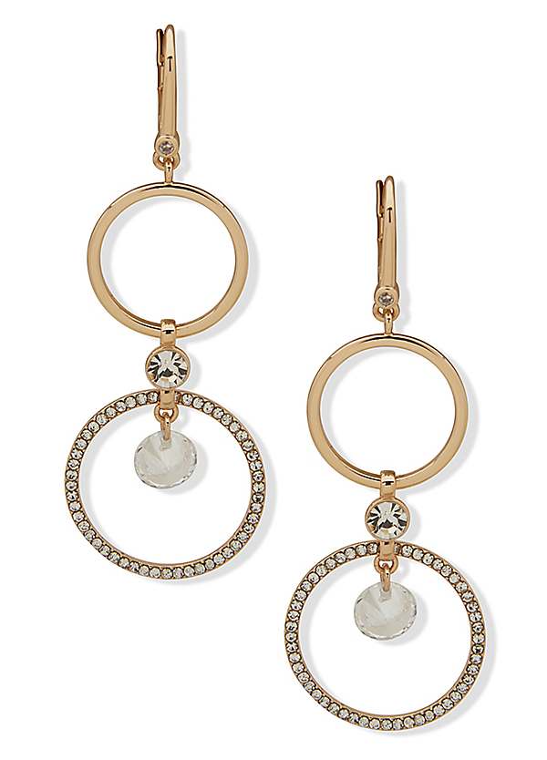 DKNY Pave Double Ring Drop Gold Earrings Kaleidoscope - Main Image
