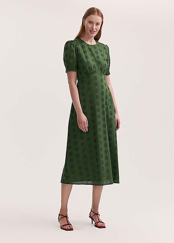 Finery Mela Embroidered Cotton Midi Tea Dress Kaleidoscope