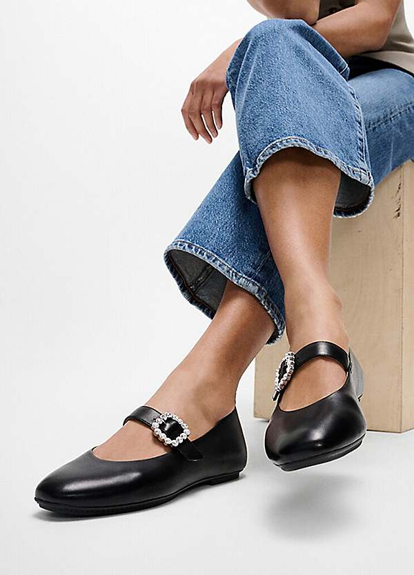 FitFlop Black Delicato Crystal-Buckle Leather Mary Janes