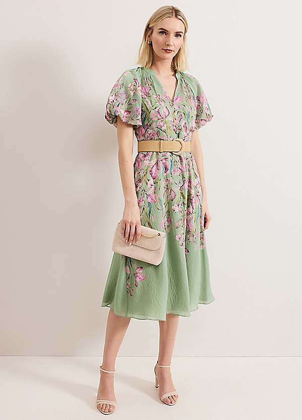 Floral Midi Dress with Raffia Belt by Phase Eight