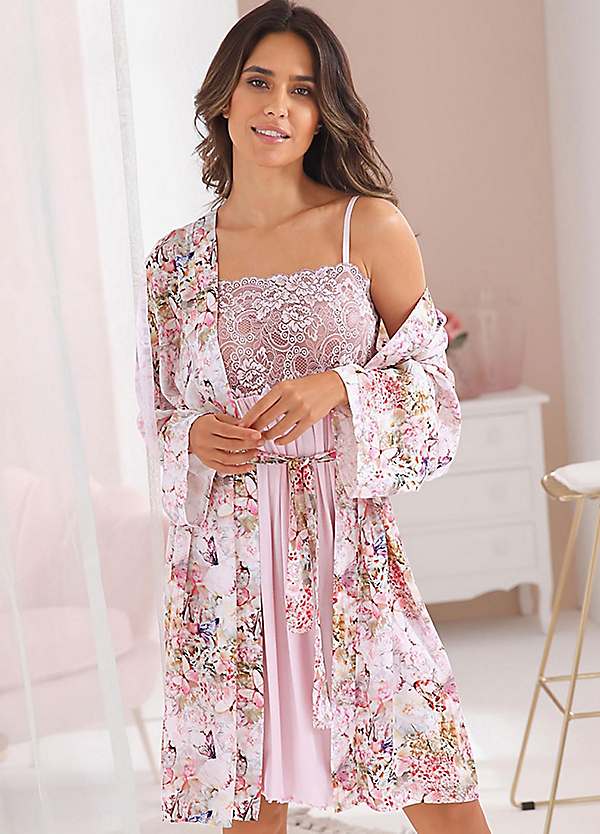 Floral Print Satin Dressing Gown by Witt