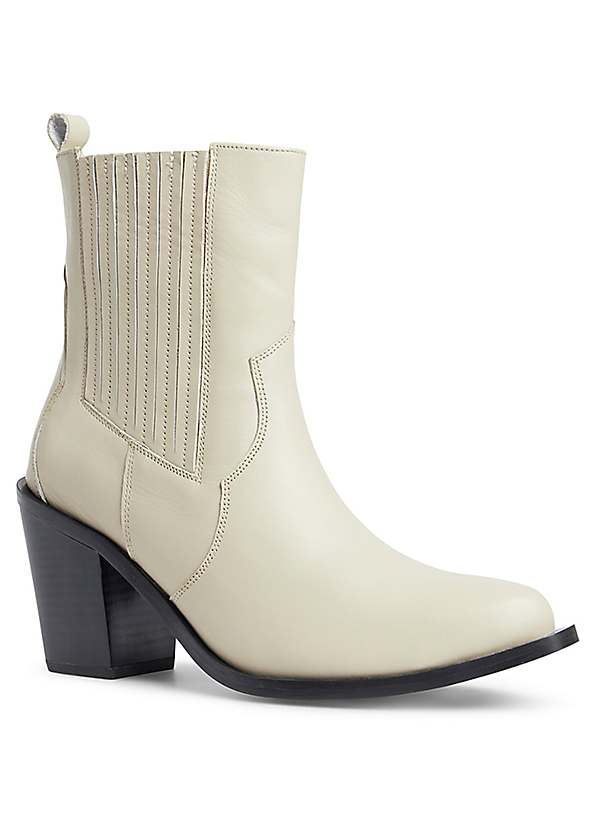 Freemans Cream Leather Western Mid Boots Kaleidoscope