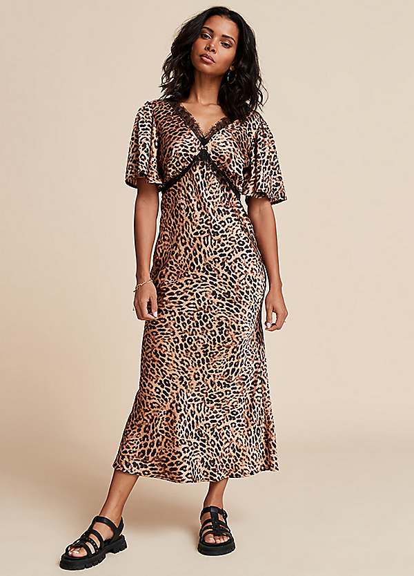 Freemans Leopard Print Satin Midi Dress