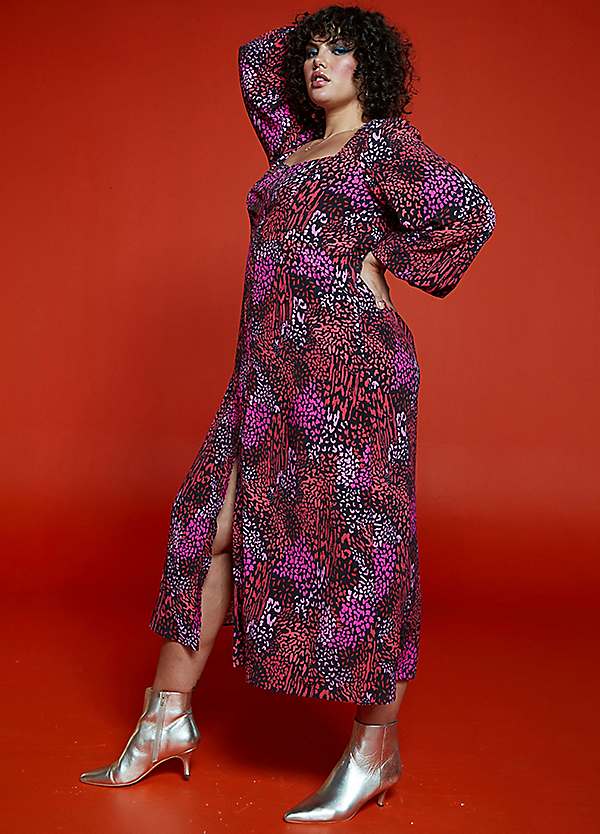 Freemans Pink Animal Ditsy Print Button Through Midi Dress