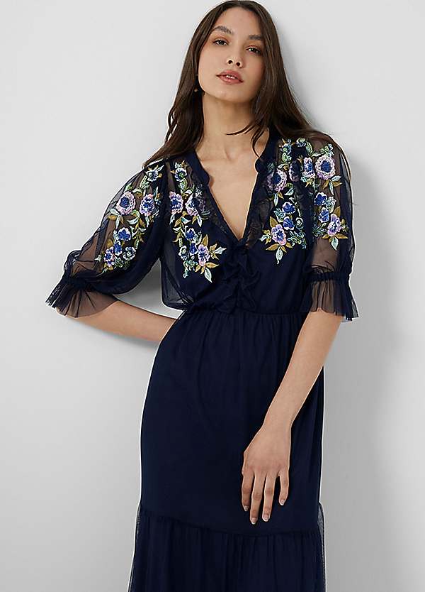 French Connection Ambre Embroidered Cluster Maxi Dress