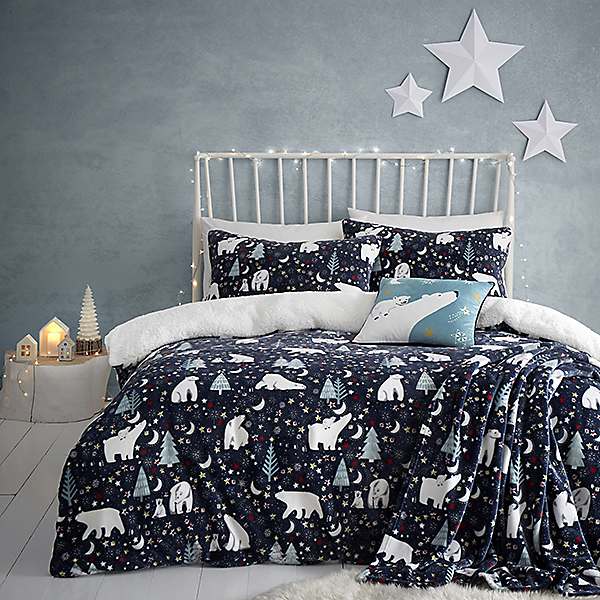Fusion Starry Night Christmas Cosy Fleece Duvet Cover Set