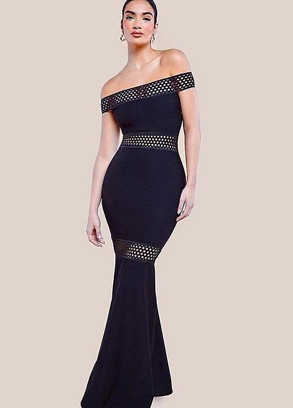 Goddiva Off The Shoulder Ribbed Bodycon Maxi Dress