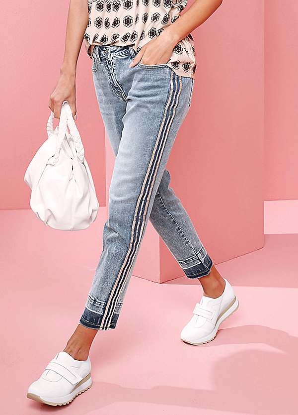 Pink side stripe store jeans